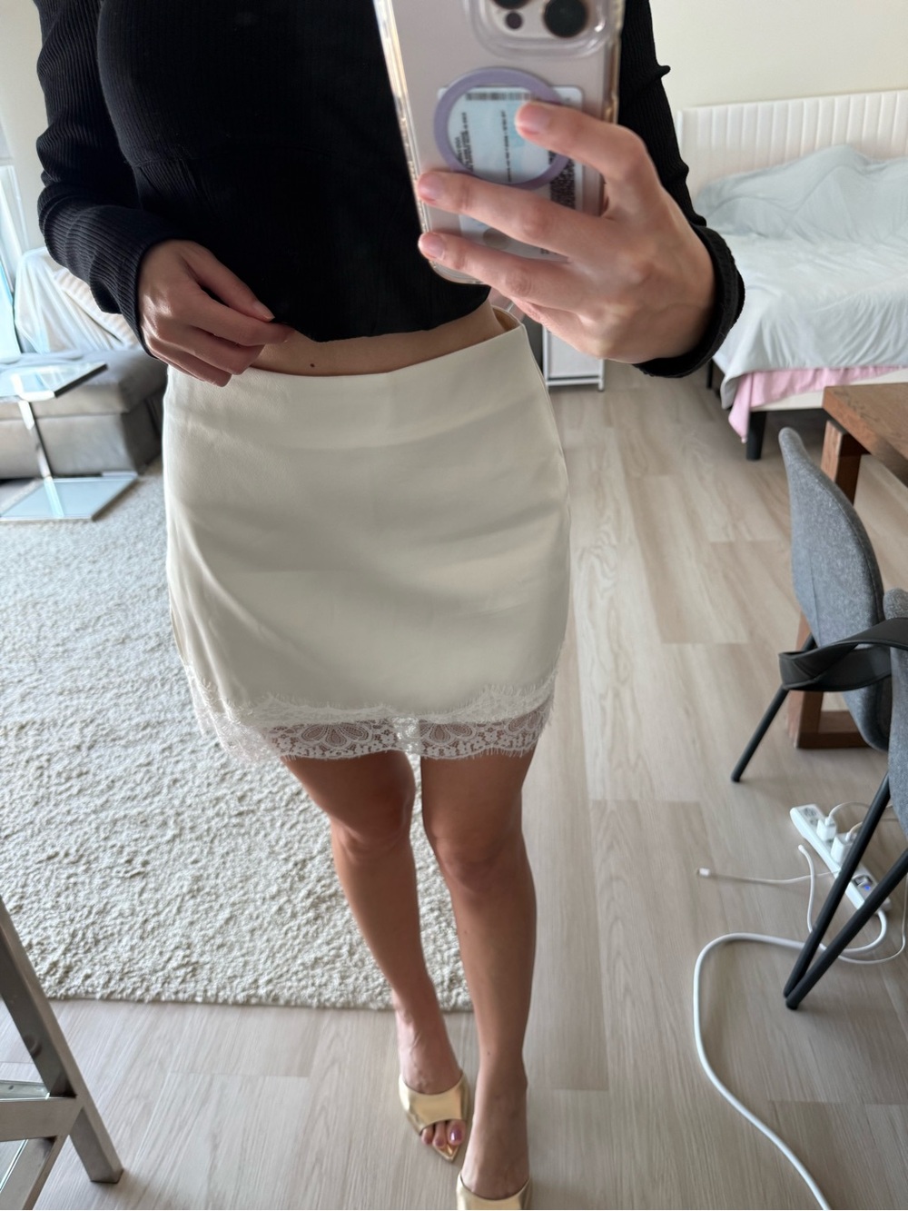 Women's Cream Lace-Trim Mini Skirt